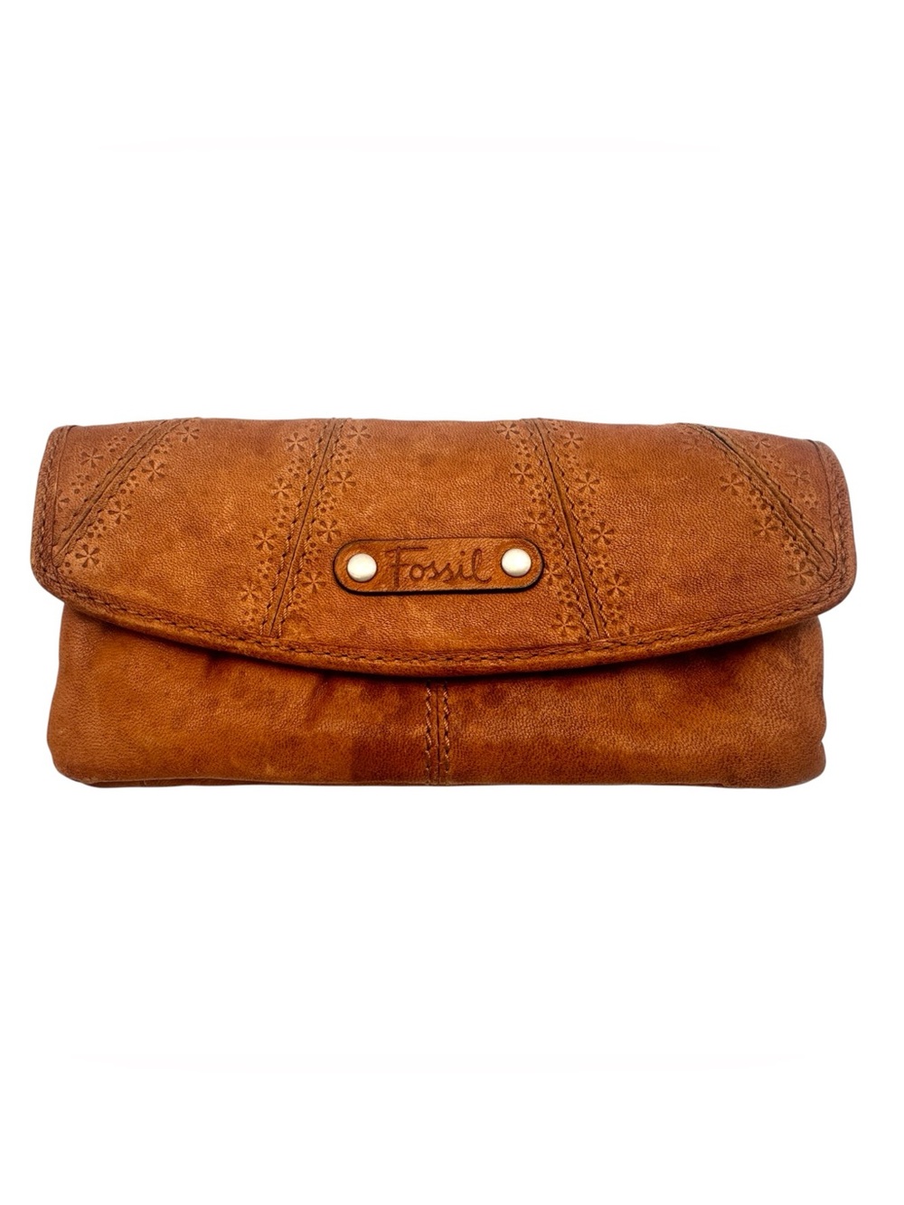 FOSSIL Talita Vintage Leather Wallet in Tan Brown Floral Details BOHO